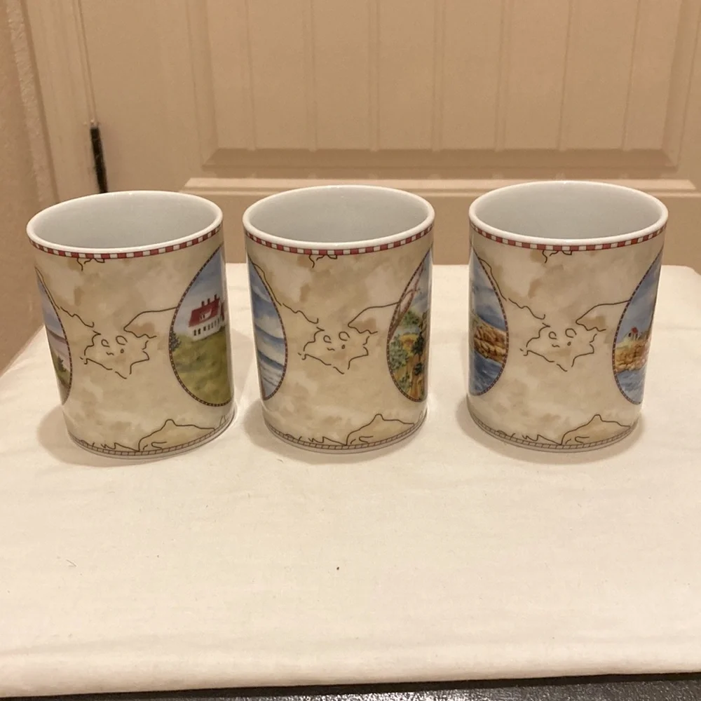 American Atelier at Home Set of 3 Porcelain Lighthouse Mugs Cups Signals 5100